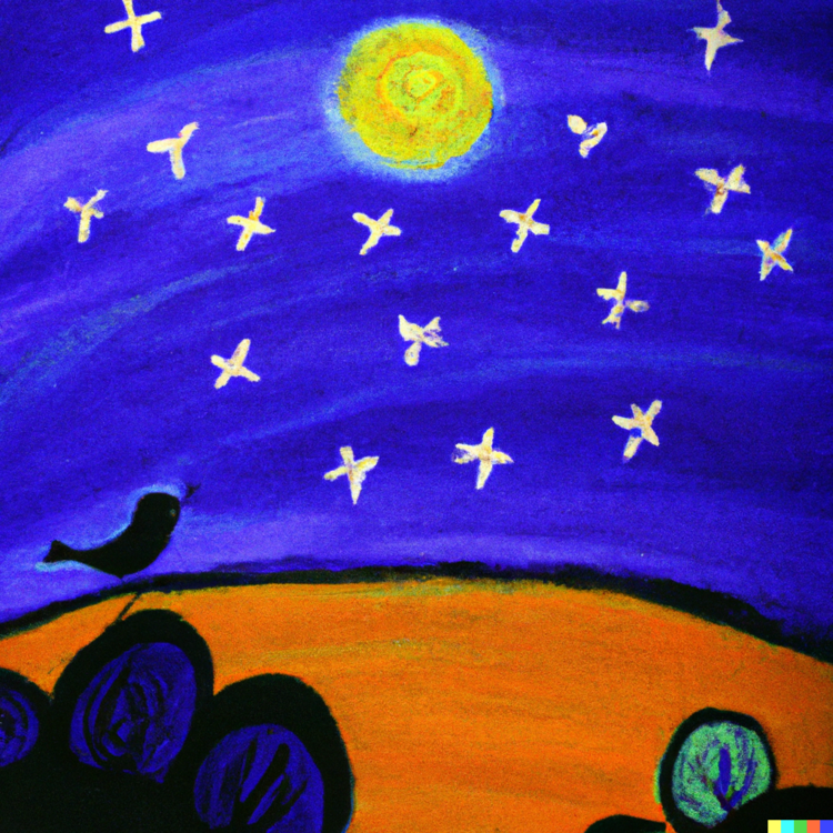 DALL·E 2022-09-08 22.16.29 - peinture de crépuscule, nuit, oiseau blessé lune, étoiles.png
